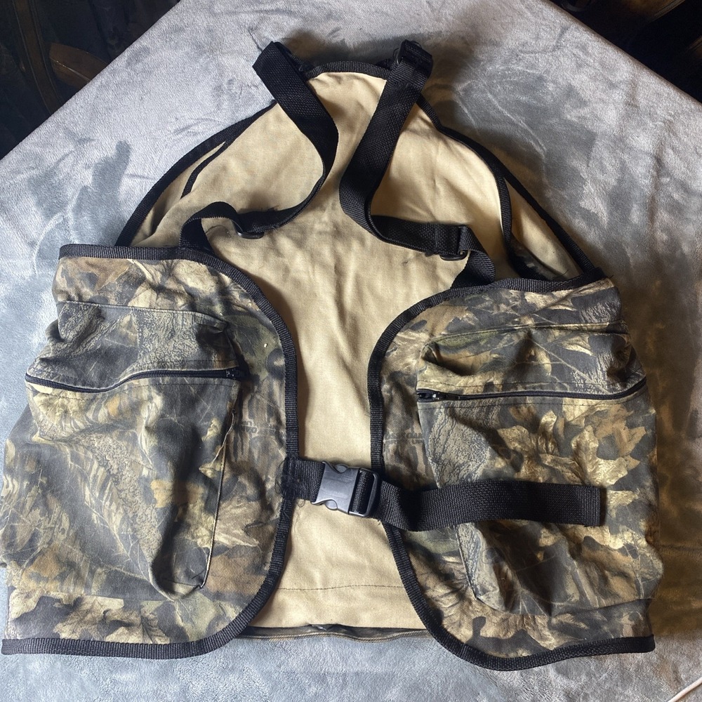 Vintage MOSSY OAK Camo Turkey Break-up Vest W/ Cushion vtg XL hunting deer bird